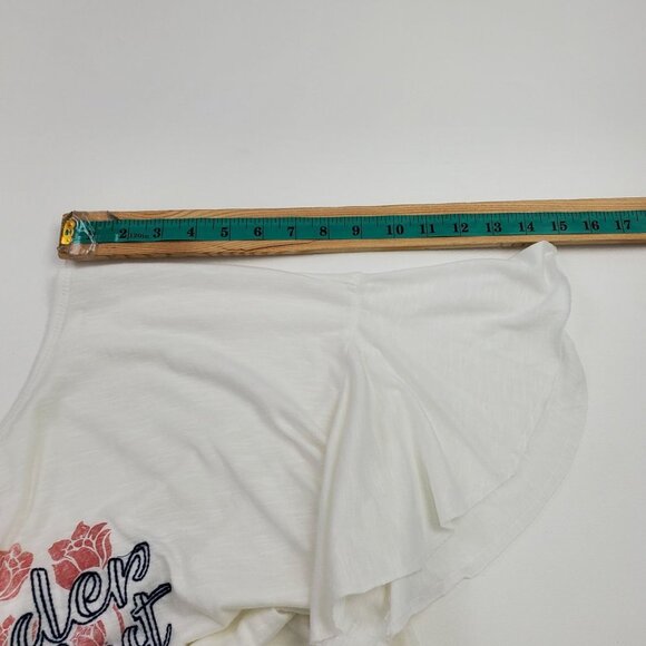 Jessica Simpson Womens Floral Bell Sleeve Boho Top Blouse Sz L White Wonder Lust - Picture 11 of 11